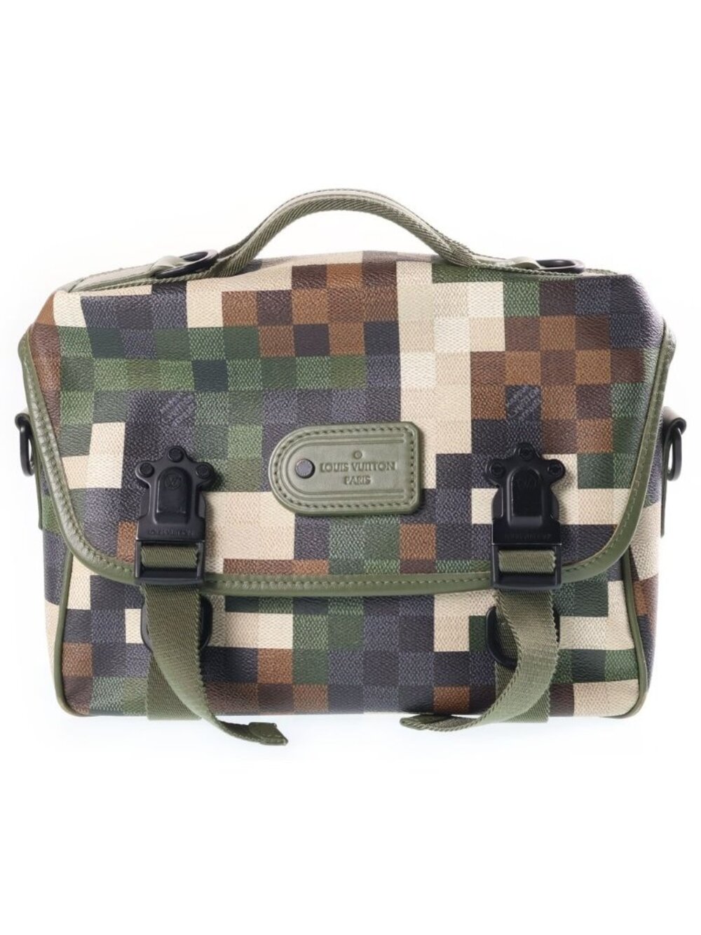 Louis Vuitton Damoflage 2-Way Shoulder Bag Khaki Green Leather Black